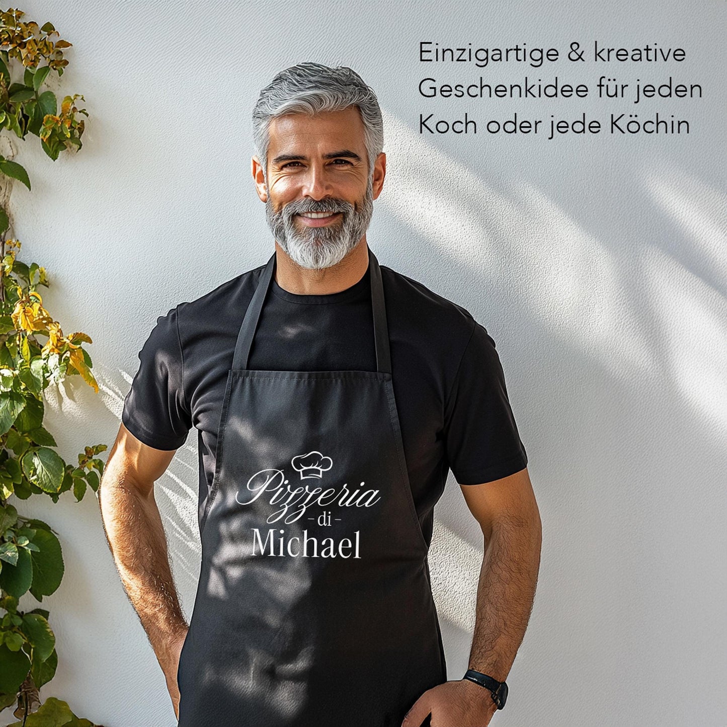 Pizza Schürze personalisierte Pizzabäcker Kochschürze Herren Frauen lustiges Geschenk Pizzeria Küchenschürze Schwarz