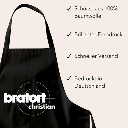 Bratort Kochschürze personalisierte Schürze Grillschürze für Männer Frauen lustiges Geschenk Grillzubehör Küchenschürze Schwarz