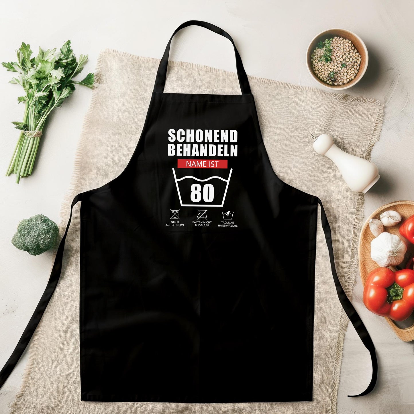 80. Geburtstag Geschenk Schürze personalisiert "Schonend behandeln" personalisiert lustiges Geburtstagsgeschenk Küchenschürze Grillschürze