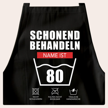 80. Geburtstag Geschenk Schürze personalisiert "Schonend behandeln" personalisiert lustiges Geburtstagsgeschenk Küchenschürze Grillschürze