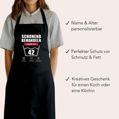 Geburtstag Geschenk Schürze personalisiert "Schonend behandeln" personalisiert lustiges Geburtstagsgeschenk Küchenschürze Grillschürze