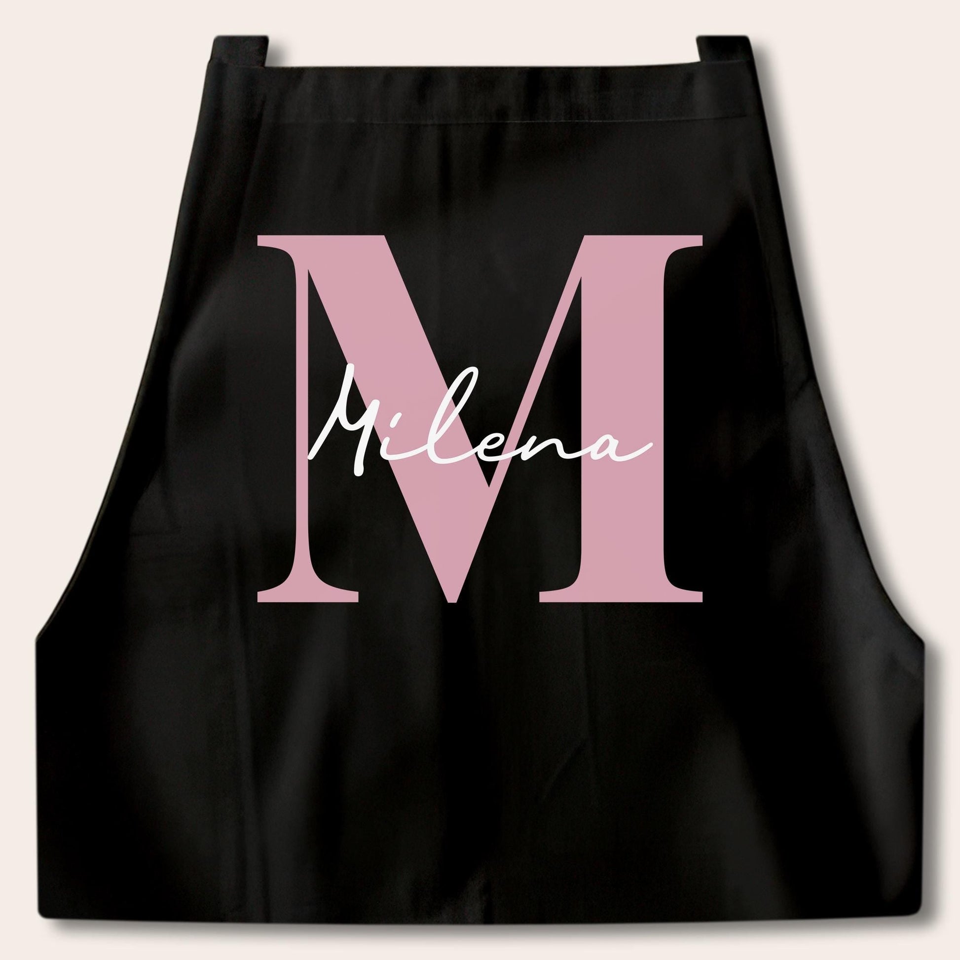 Kochschürze Damen Schürze personalisiert Geschenk für Mama Oma Frauen Küchenschürze Buchstabe Überwurfschürze Backschürze Schwarz