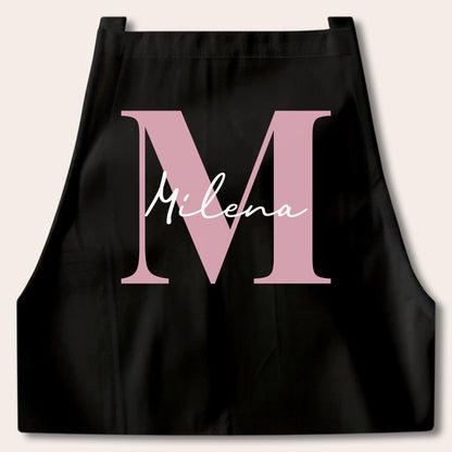 Kochschürze Damen Schürze personalisiert Geschenk für Mama Oma Frauen Küchenschürze Buchstabe Überwurfschürze Backschürze Schwarz