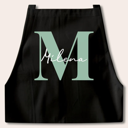 Kochschürze Damen Schürze personalisiert Geschenk für Mama Oma Frauen Küchenschürze Buchstabe Überwurfschürze Backschürze Schwarz