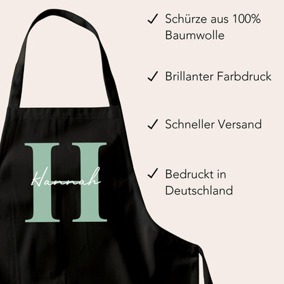 Kochschürze Damen Schürze personalisiert Geschenk für Mama Oma Frauen Küchenschürze Buchstabe Überwurfschürze Backschürze Schwarz