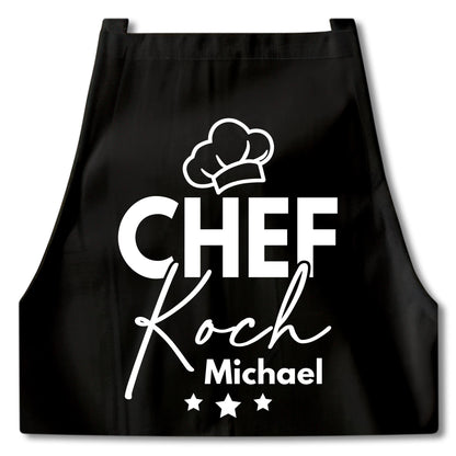 Kochschürze Mann Schürze Chefkoch personalisiert Küchenschürze Männer Geschenk Koch Grillschürze Schwarz