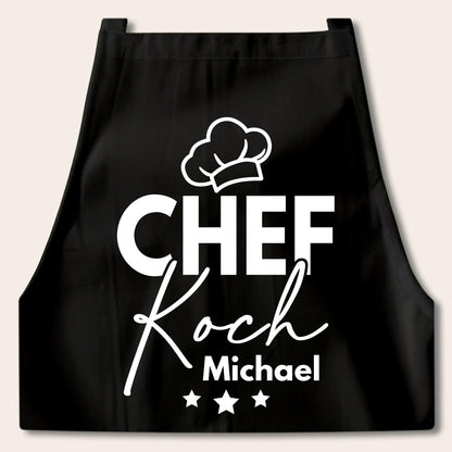 Kochschürze Mann Schürze Chefkoch personalisiert Küchenschürze Männer Geschenk Koch Grillschürze Schwarz