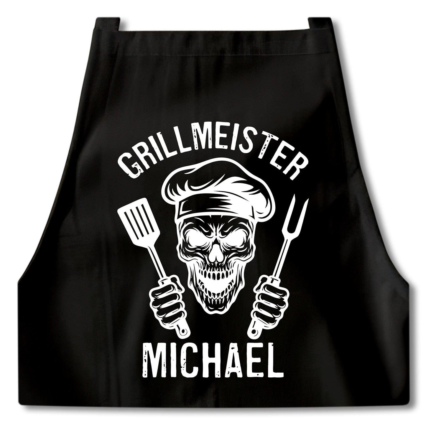 Grillmeister Grillschürze Mann personalisiert Kochschürze Herren lustiges Grillzubehör Geschenk Grillgeschenk Männer Schürze Schwarz