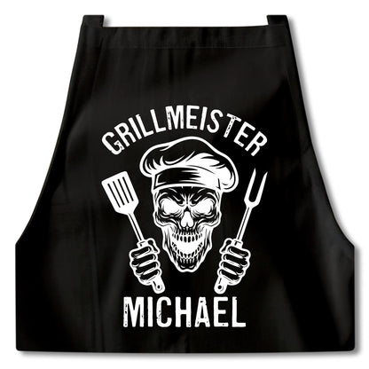 Grillmeister Grillschürze Mann personalisiert Kochschürze Herren lustiges Grillzubehör Geschenk Grillgeschenk Männer Schürze Schwarz
