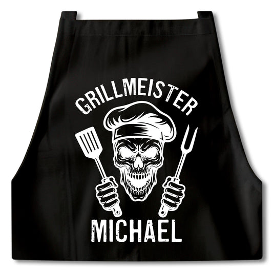 Grillmeister Grillschürze Mann personalisiert Kochschürze Herren lustiges Grillzubehör Geschenk Grillgeschenk Männer Schürze Schwarz