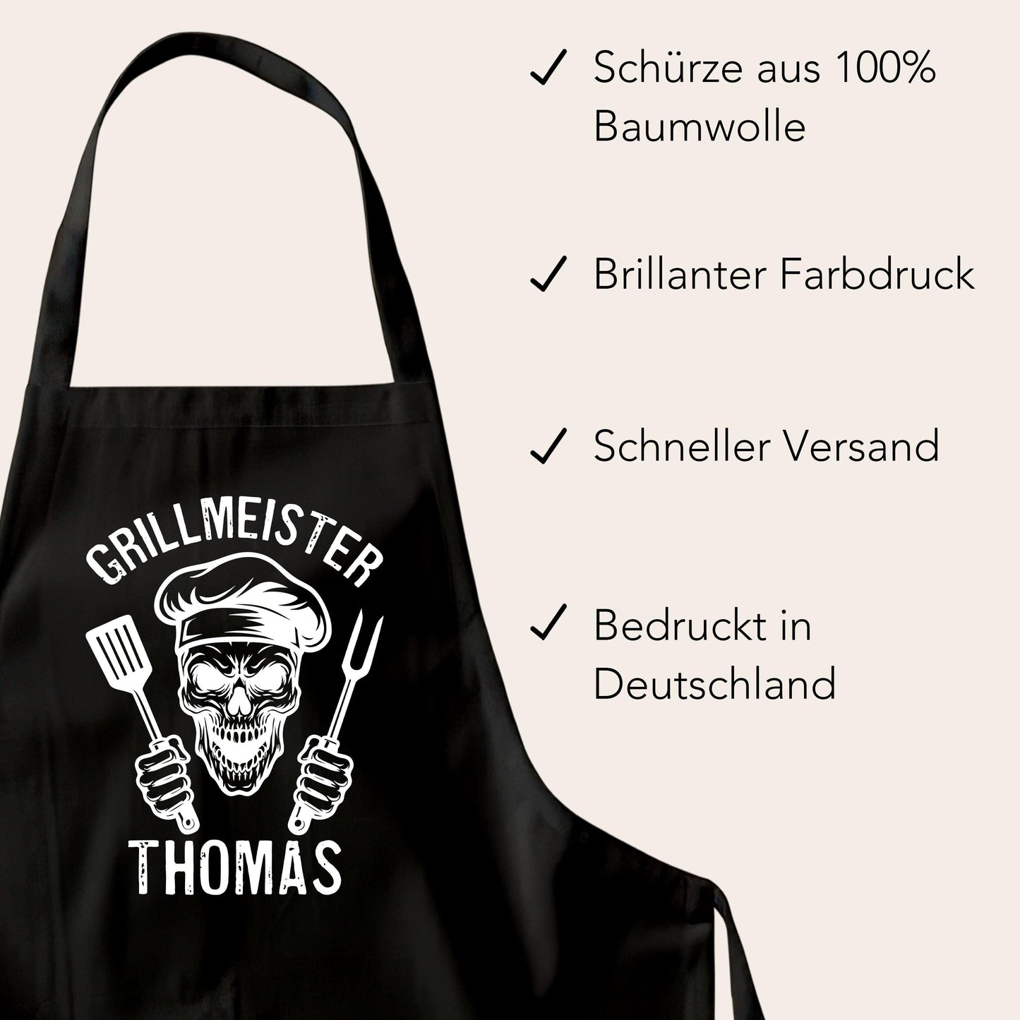 Grillmeister Grillschürze Mann personalisiert Kochschürze Herren lustiges Grillzubehör Geschenk Grillgeschenk Männer Schürze Schwarz