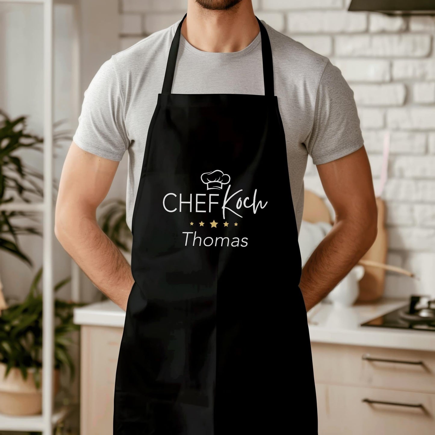 Kochschürze Mann Schürze Chefkoch personalisiert Küchenschürze Männer Geschenk Koch Grillschürze Schwarz