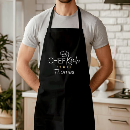 Kochschürze Mann Schürze Chefkoch personalisiert Küchenschürze Männer Geschenk Koch Grillschürze Schwarz