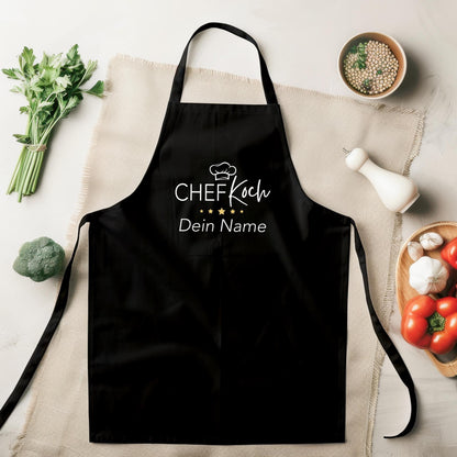Kochschürze Mann Schürze Chefkoch personalisiert Küchenschürze Männer Geschenk Koch Grillschürze Schwarz