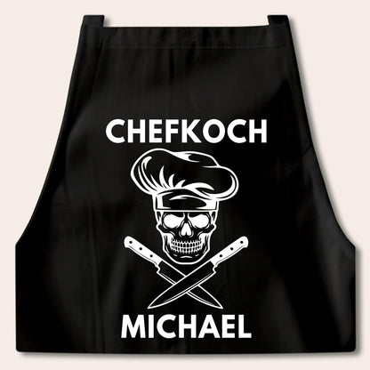 Chefkoch Kochschürze Mann Schürze personalisiert Küchenschürze Männer Geschenk Koch Grillschürze Schwarz