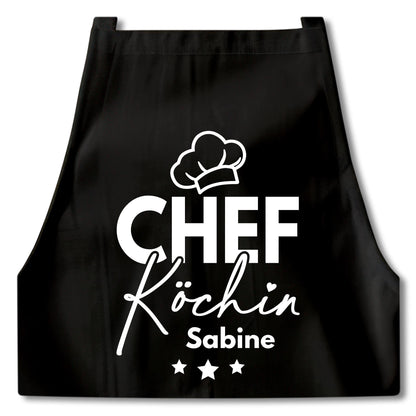 Schürze Damen personalisiert Kochschürze für Frauen lustiges Geschenk Chefköchin Köchin Küchenschürze Backschürze Schwarz