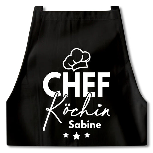 Schürze Damen personalisiert Kochschürze für Frauen lustiges Geschenk Chefköchin Köchin Küchenschürze Backschürze Schwarz