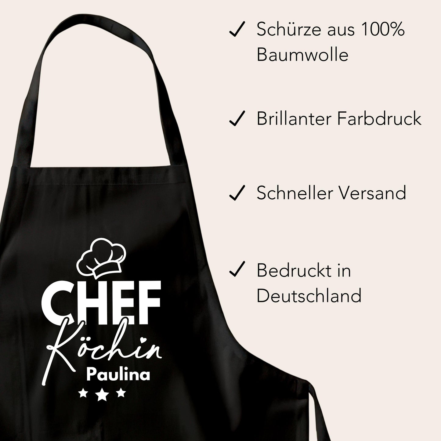 Schürze Damen personalisiert Kochschürze für Frauen lustiges Geschenk Chefköchin Köchin Küchenschürze Backschürze Schwarz
