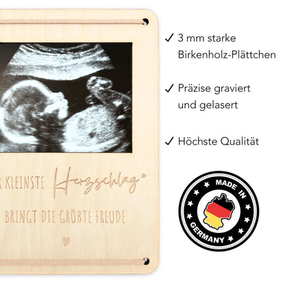 Schwangerschaft verkünden personalisierter Ultraschallbild Bilderrahmen Ultraschall Holzrahmen Geschenk Schwangerschaftsverkündung 12x17 cm