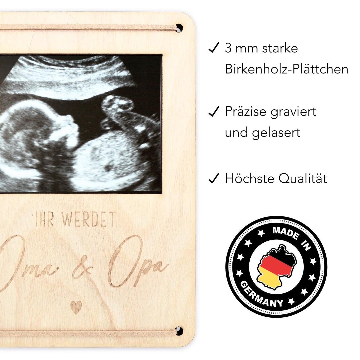 Ihr werdet Oma und Opa personalisierter Ultraschallbild Bilderrahmen Ultraschall Holzrahmen Geschenk Schwangerschaft verkünden 12x17 cm