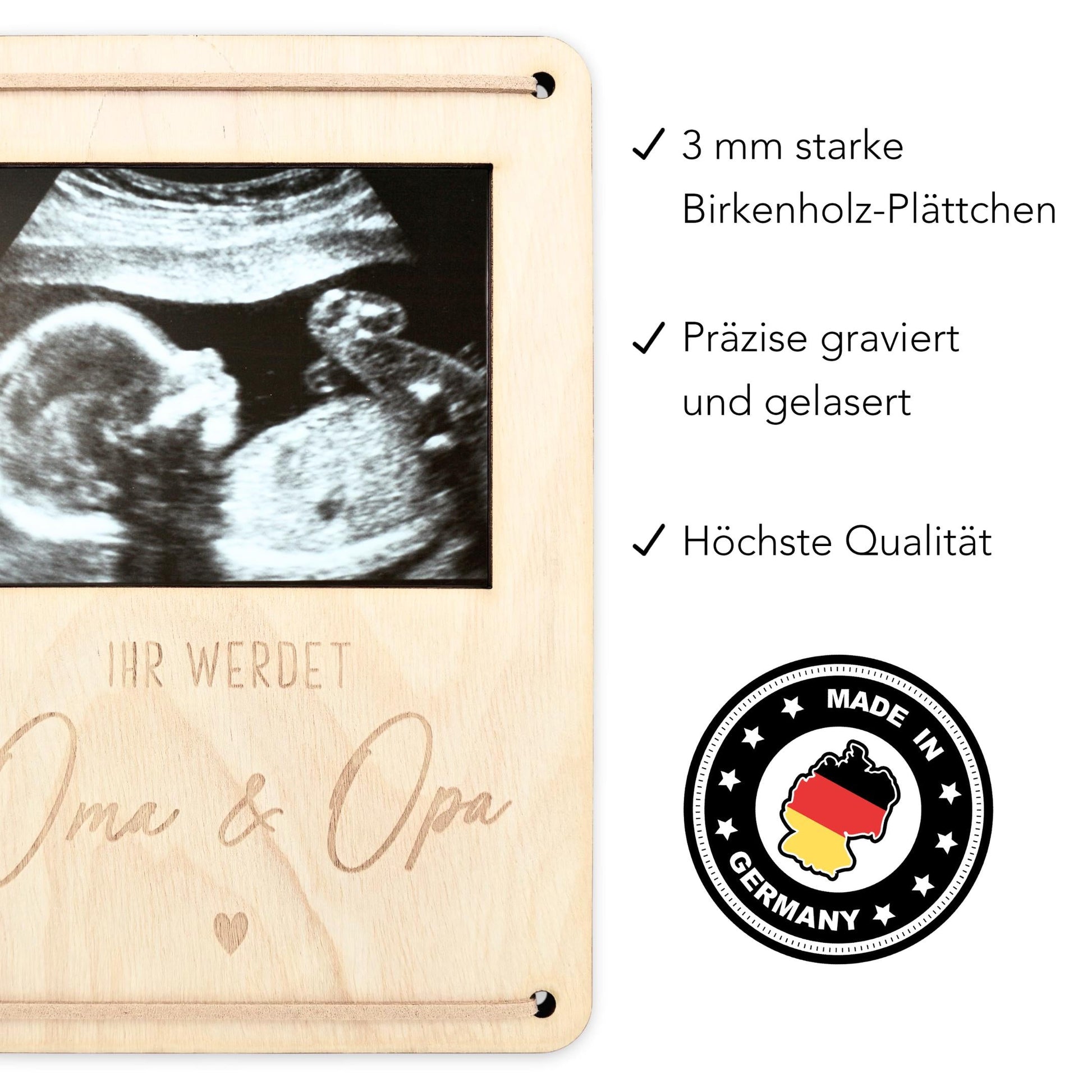 Ihr werdet Oma und Opa personalisierter Ultraschallbild Bilderrahmen Ultraschall Holzrahmen Geschenk Schwangerschaft verkünden 12x17 cm