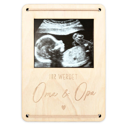 Ihr werdet Oma und Opa personalisierter Ultraschallbild Bilderrahmen Ultraschall Holzrahmen Geschenk Schwangerschaft verkünden 12x17 cm