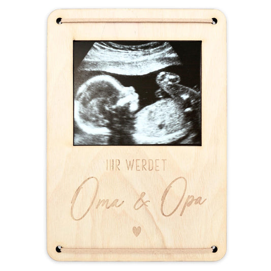 Ihr werdet Oma und Opa personalisierter Ultraschallbild Bilderrahmen Ultraschall Holzrahmen Geschenk Schwangerschaft verkünden 12x17 cm