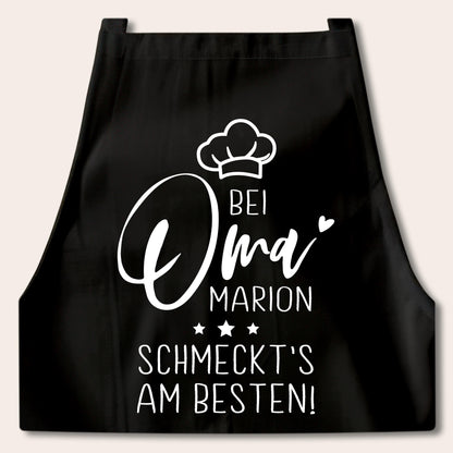 Oma Schürze personalisiert Kochschürze Damen Geschenk Geburtstag Großmutter Küchenschürze Muttertagsgeschenk Backschürze Schwarz