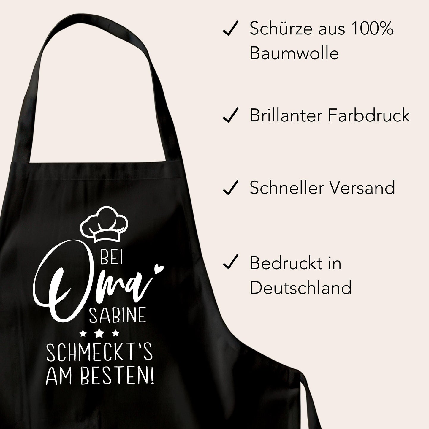 Oma Schürze personalisiert Kochschürze Damen Geschenk Geburtstag Großmutter Küchenschürze Muttertagsgeschenk Backschürze Schwarz