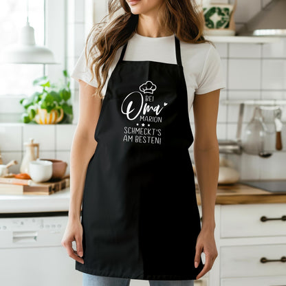 Oma Schürze personalisiert Kochschürze Damen Geschenk Geburtstag Großmutter Küchenschürze Muttertagsgeschenk Backschürze Schwarz