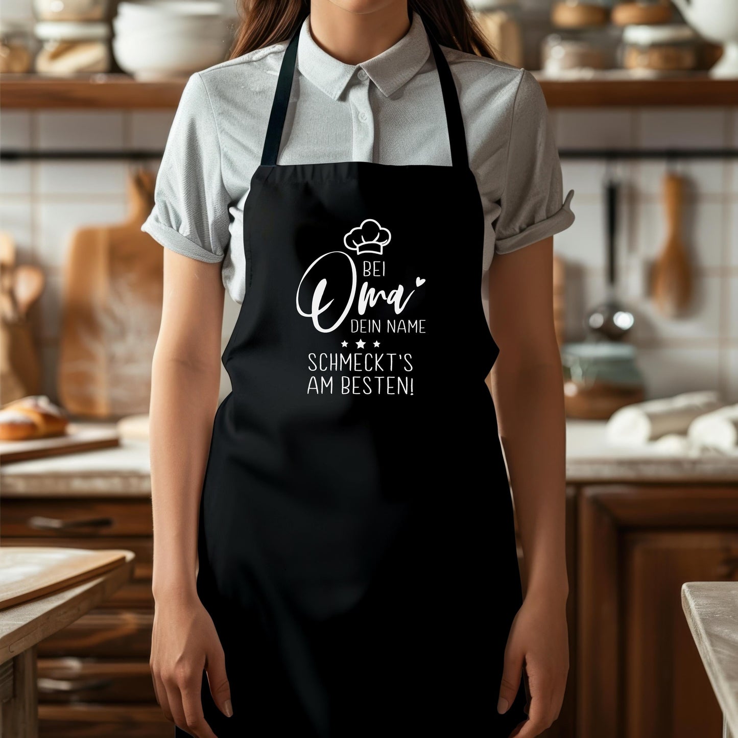 Oma Schürze personalisiert Kochschürze Damen Geschenk Geburtstag Großmutter Küchenschürze Muttertagsgeschenk Backschürze Schwarz