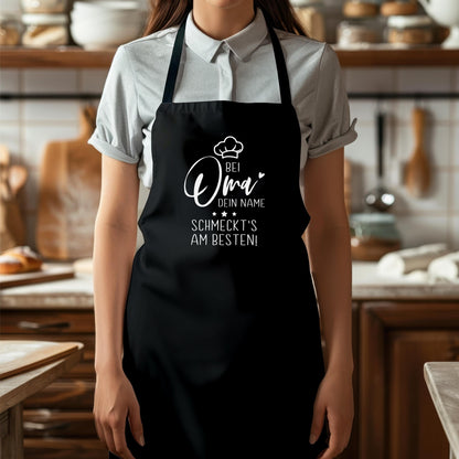 Oma Schürze personalisiert Kochschürze Damen Geschenk Geburtstag Großmutter Küchenschürze Muttertagsgeschenk Backschürze Schwarz