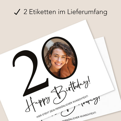 20. Geburtstag Sektetiketten personalisiert Foto Sekt Flaschenetiketten Geburtstagsgeschenk Geschenk Sektflasche Etiketten 2 Stk. | 10x12 cm