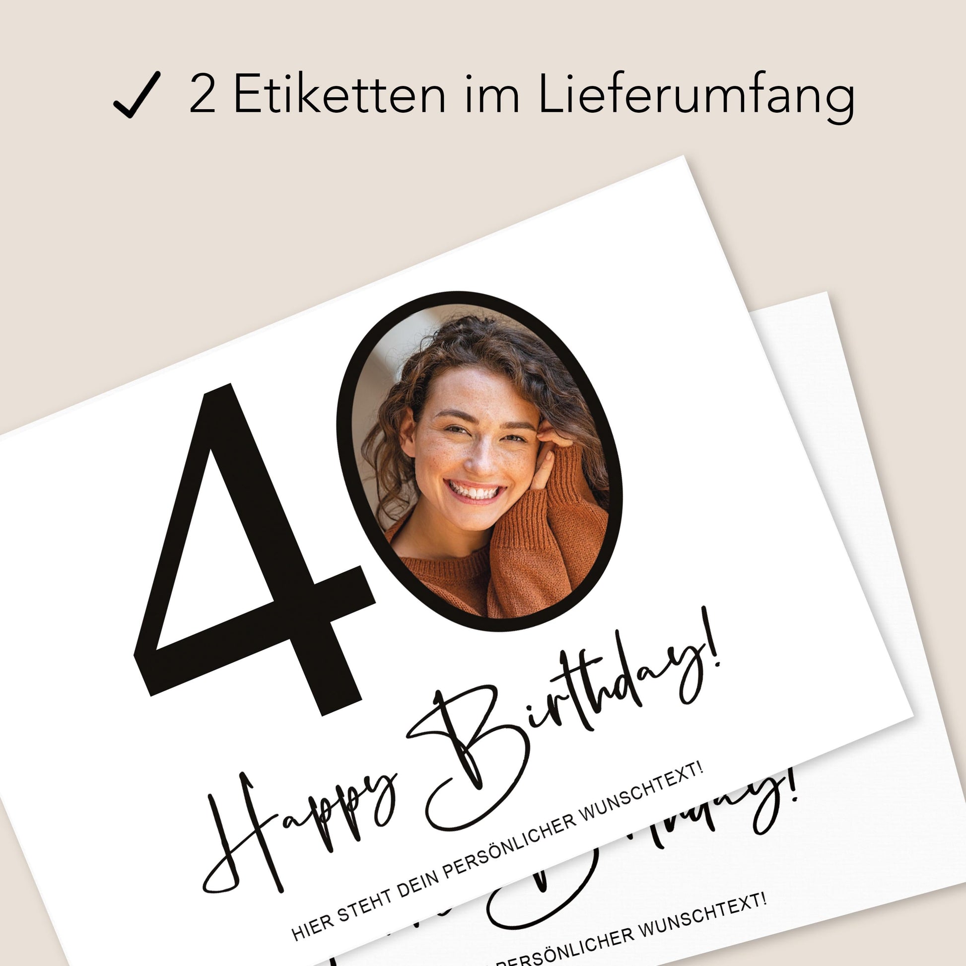 40. Geburtstag Sektetiketten personalisiert Foto Sekt Flaschenetiketten Geburtstagsgeschenk Geschenk Sektflasche Etiketten 2 Stk. | 10x12 cm
