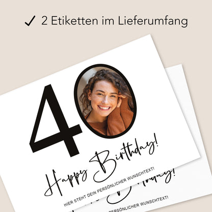 40. Geburtstag Sektetiketten personalisiert Foto Sekt Flaschenetiketten Geburtstagsgeschenk Geschenk Sektflasche Etiketten 2 Stk. | 10x12 cm