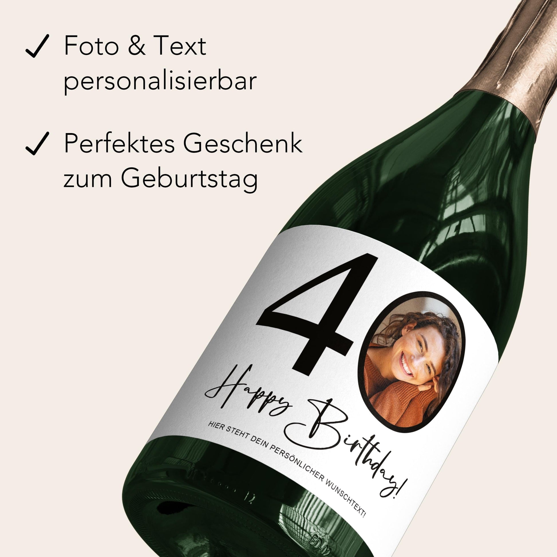 40. Geburtstag Sektetiketten personalisiert Foto Sekt Flaschenetiketten Geburtstagsgeschenk Geschenk Sektflasche Etiketten 2 Stk. | 10x12 cm