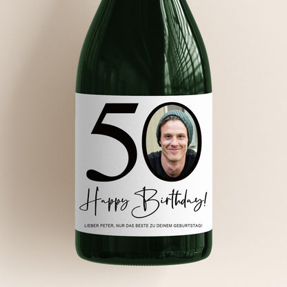50. Geburtstag Sektetiketten personalisiert Foto Sekt Flaschenetiketten Geburtstagsgeschenk Geschenk Sektflasche Etiketten 2 Stk. | 10x12 cm
