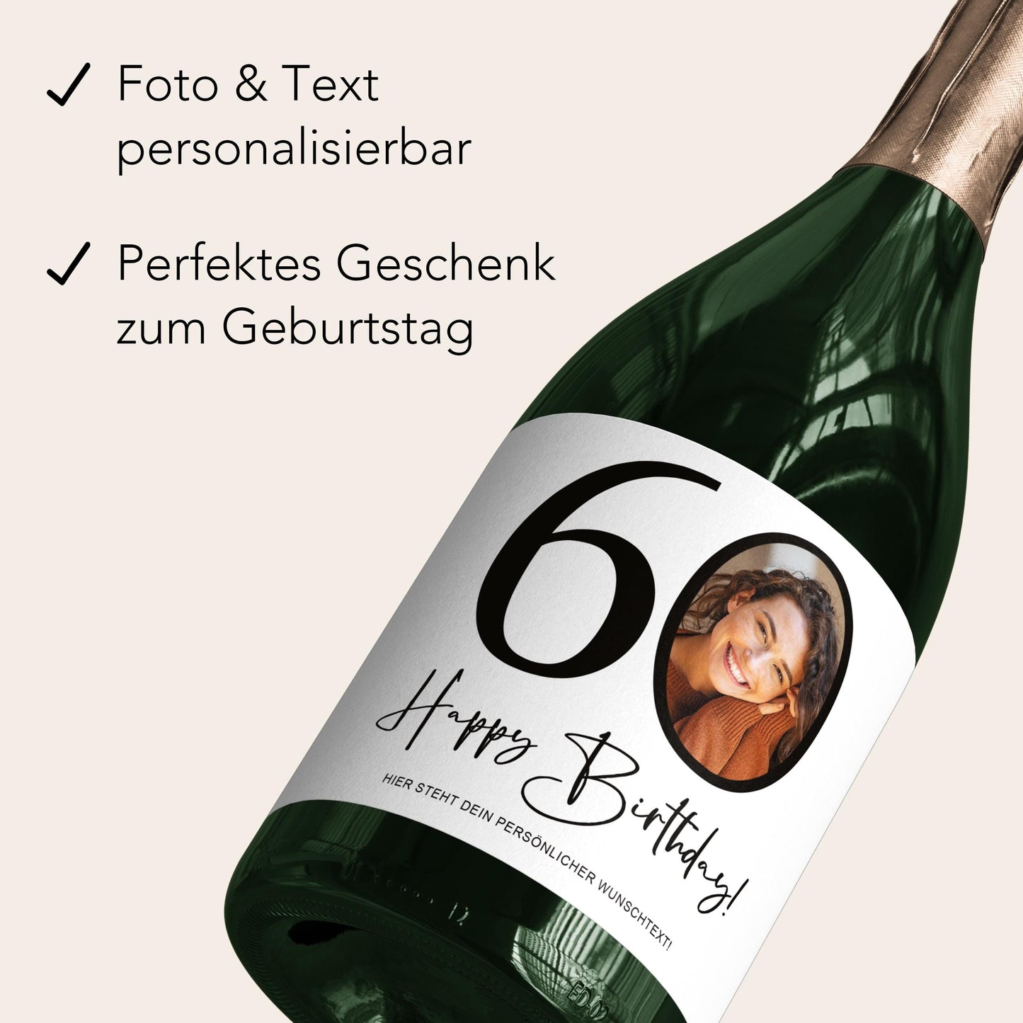 60. Geburtstag Sektetiketten personalisiert Foto Sekt Flaschenetiketten Geburtstagsgeschenk Geschenk Sektflasche Etiketten 2 Stk. | 10x12 cm