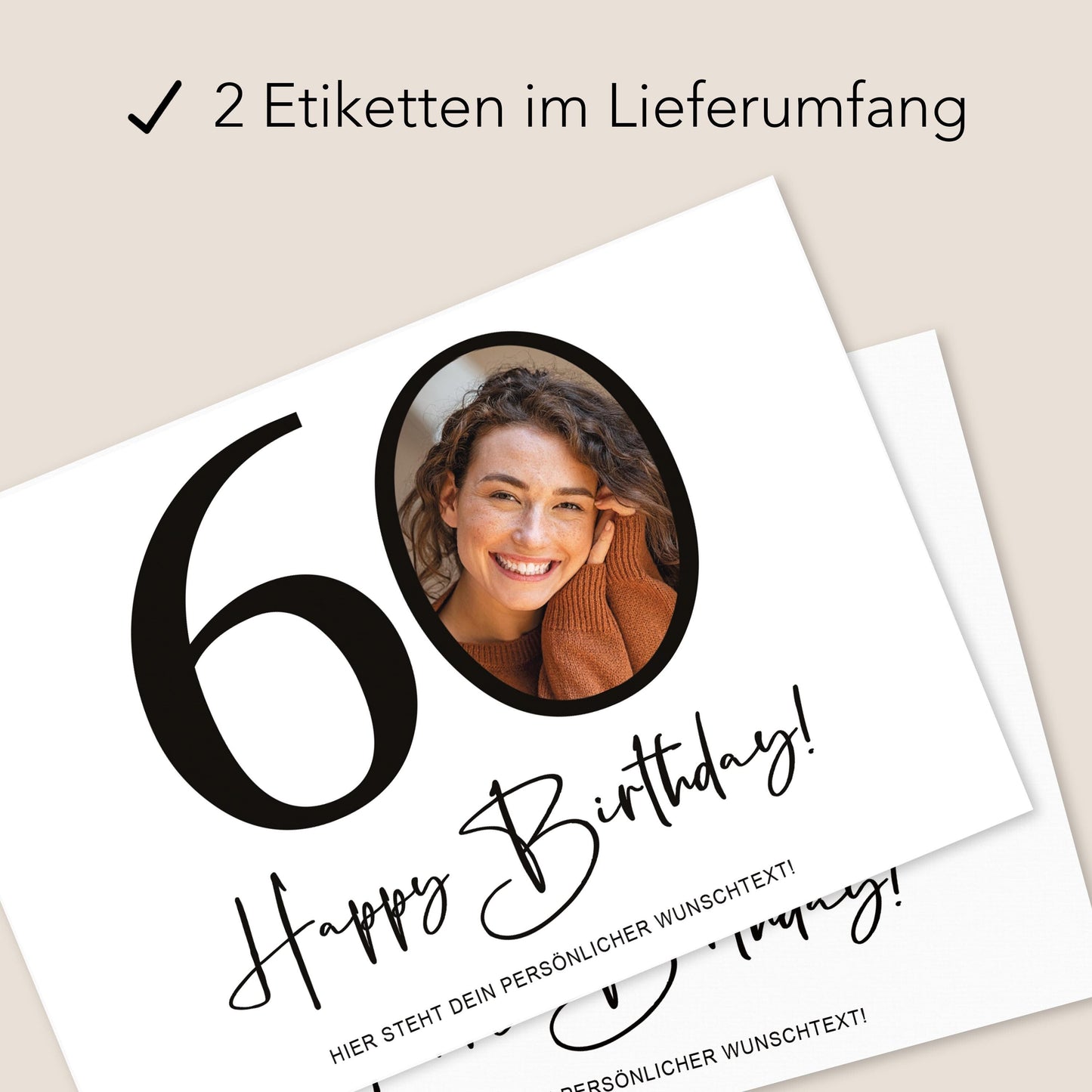 60. Geburtstag Sektetiketten personalisiert Foto Sekt Flaschenetiketten Geburtstagsgeschenk Geschenk Sektflasche Etiketten 2 Stk. | 10x12 cm