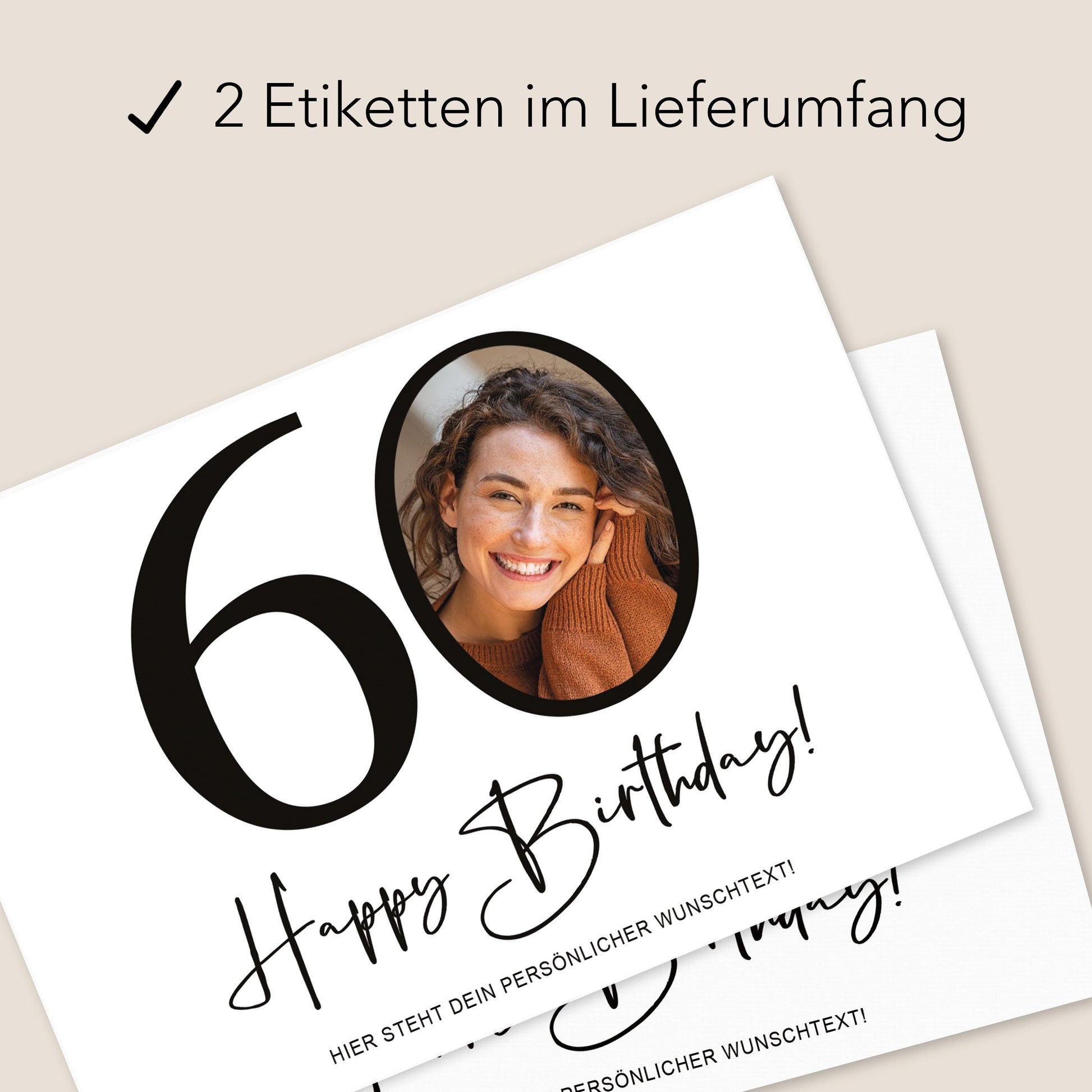 60. Geburtstag Sektetiketten personalisiert Foto Sekt Flaschenetiketten Geburtstagsgeschenk Geschenk Sektflasche Etiketten 2 Stk. | 10x12 cm