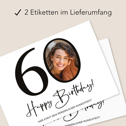 60. Geburtstag Sektetiketten personalisiert Foto Sekt Flaschenetiketten Geburtstagsgeschenk Geschenk Sektflasche Etiketten 2 Stk. | 10x12 cm