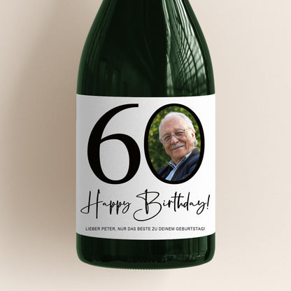 60. Geburtstag Sektetiketten personalisiert Foto Sekt Flaschenetiketten Geburtstagsgeschenk Geschenk Sektflasche Etiketten 2 Stk. | 10x12 cm