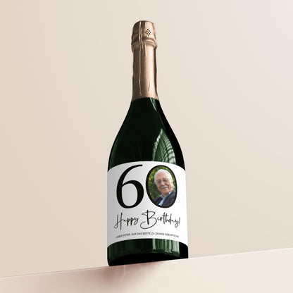 60. Geburtstag Sektetiketten personalisiert Foto Sekt Flaschenetiketten Geburtstagsgeschenk Geschenk Sektflasche Etiketten 2 Stk. | 10x12 cm