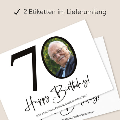 70. Geburtstag Sektetiketten personalisiert Foto Sekt Flaschenetiketten Geburtstagsgeschenk Geschenk Sektflasche Etiketten 2 Stk. | 10x12 cm