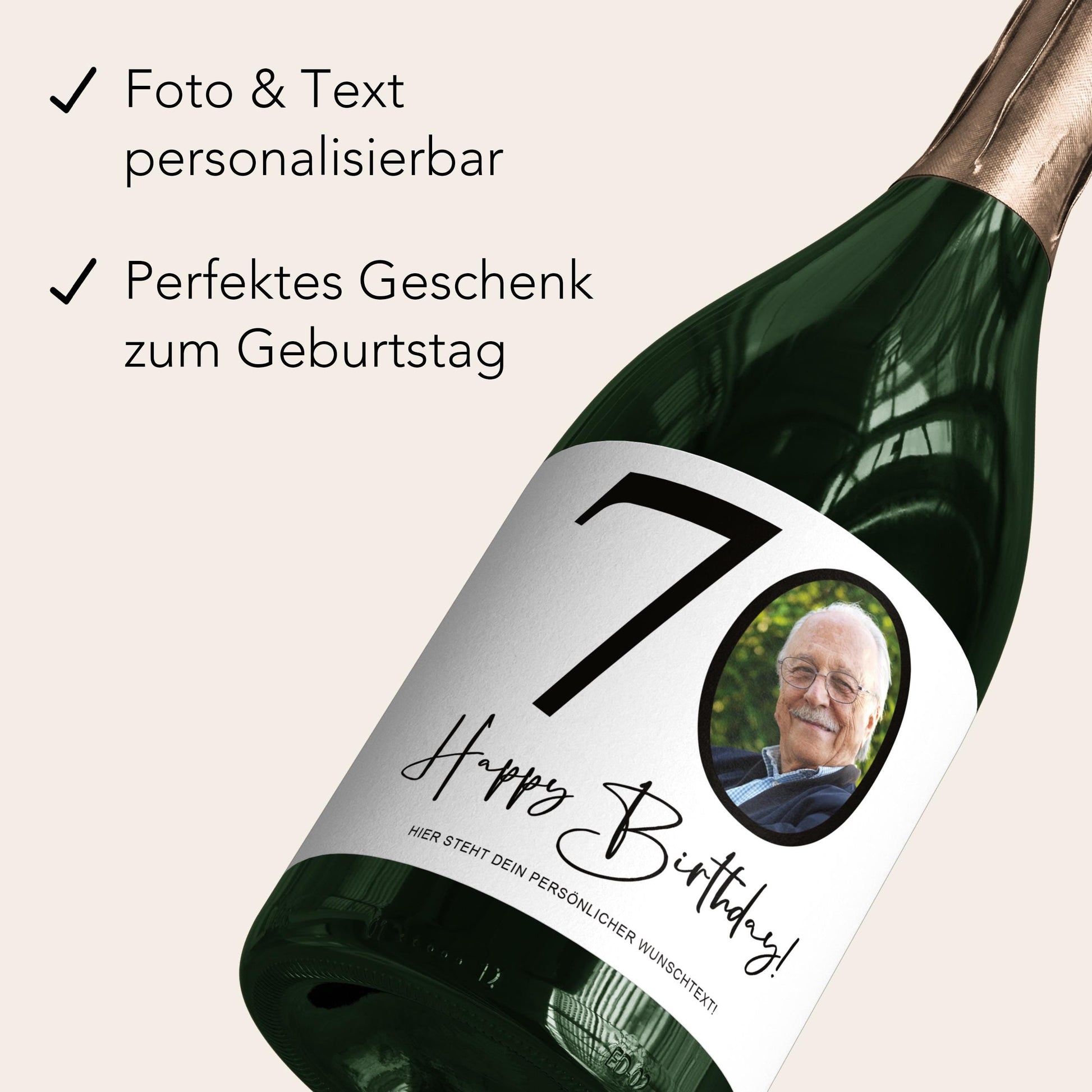 70. Geburtstag Sektetiketten personalisiert Foto Sekt Flaschenetiketten Geburtstagsgeschenk Geschenk Sektflasche Etiketten 2 Stk. | 10x12 cm