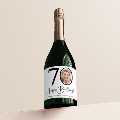 70. Geburtstag Sektetiketten personalisiert Foto Sekt Flaschenetiketten Geburtstagsgeschenk Geschenk Sektflasche Etiketten 2 Stk. | 10x12 cm