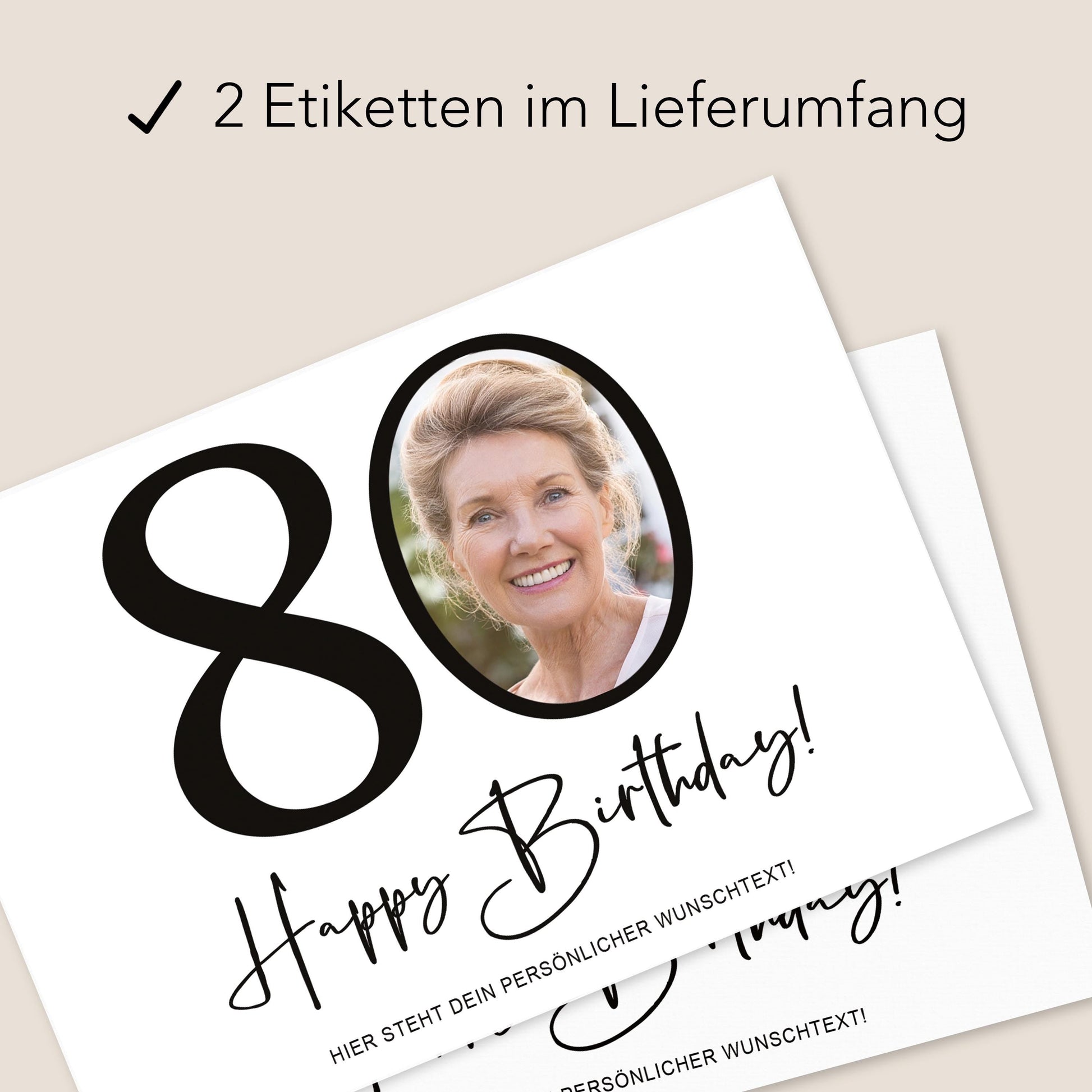 80. Geburtstag Sektetiketten personalisiert Foto Sekt Flaschenetiketten Geburtstagsgeschenk Geschenk Sektflasche Etiketten 2 Stk. | 10x12 cm