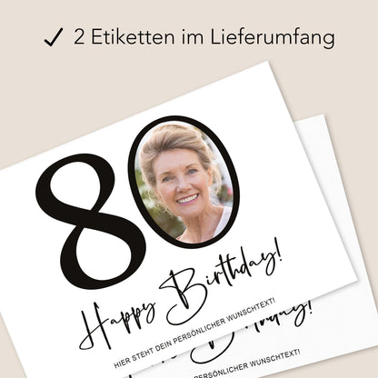 80. Geburtstag Sektetiketten personalisiert Foto Sekt Flaschenetiketten Geburtstagsgeschenk Geschenk Sektflasche Etiketten 2 Stk. | 10x12 cm