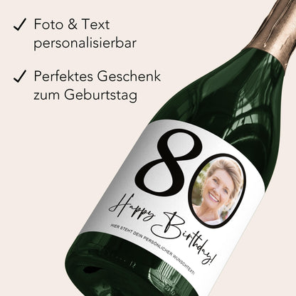 80. Geburtstag Sektetiketten personalisiert Foto Sekt Flaschenetiketten Geburtstagsgeschenk Geschenk Sektflasche Etiketten 2 Stk. | 10x12 cm