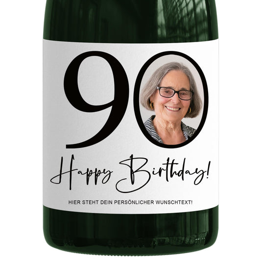 90. Geburtstag Sektetiketten personalisiert Foto Sekt Flaschenetiketten Geburtstagsgeschenk Geschenk Sektflasche Etiketten 2 Stk. | 10x12 cm